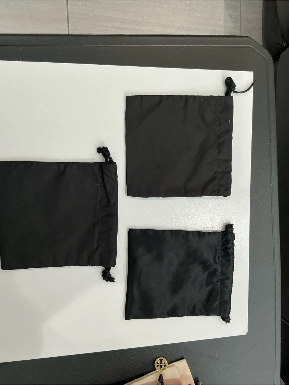 CHANEL lot of 3 black drawstring pouches dust bags, Sublimage beauty storage.
